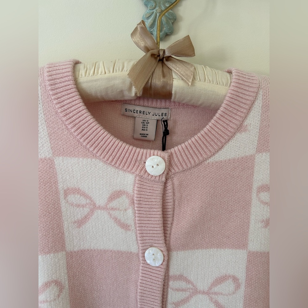 Sincerely Jules Baby Pink and White Knit Bow Cardigan 
Size: Small
NWT - Picture 2 of 15